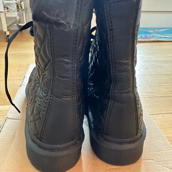 Black Quilted Combat Boots with Leather Finish - Picture 5 of 7